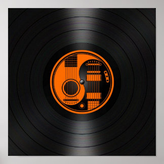 Orange and Black Yin Yang Guitars Vinyl Graphic Poster