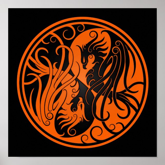 Orange and Black Yin Yang Phoenix Poster (Front)
