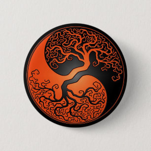 Orange and Black Yin Yang Tree 2 Inch Round Button