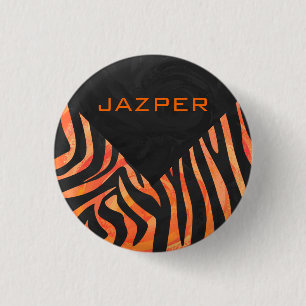 Orange and Black Zebra Monogram 1 Inch Round Button