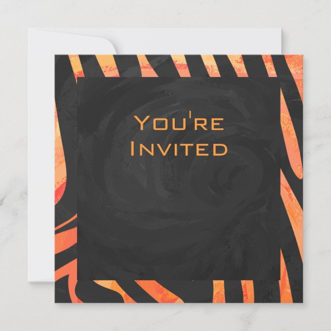 Orange and Black Zebra Monogram Invitation (Front)