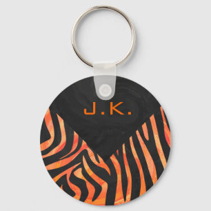 Orange and Black Zebra Monogram Keychain