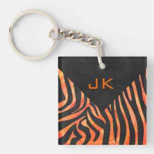Orange and Black Zebra Monogram Keychain