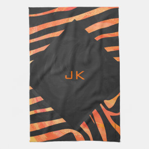 Orange and Black Zebra Monogram Kitchen Towel