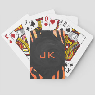 Orange and Black Zebra Monogram Playing Cards
