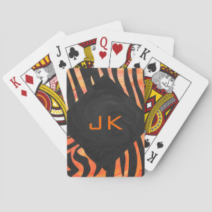 Orange and Black Zebra Monogram Playing Cards