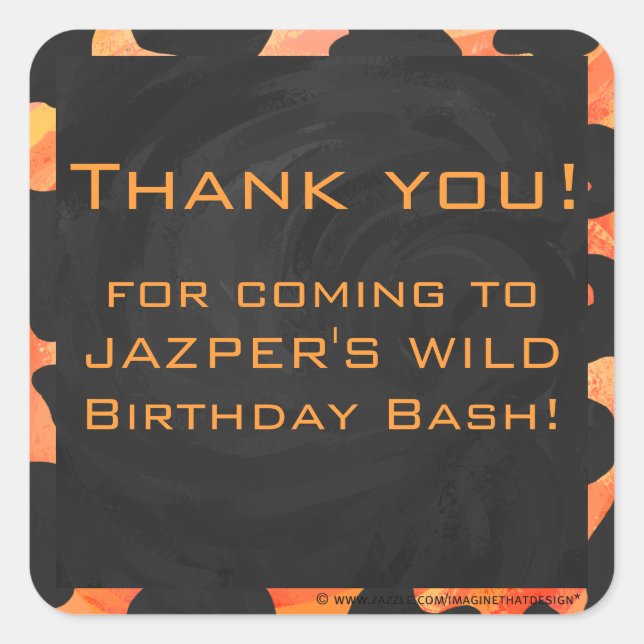 Orange and Black Zebra Monogram Square Sticker (Front)