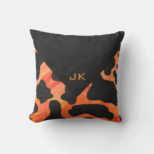 Orange and Black Zebra Monogram Throw Pillow