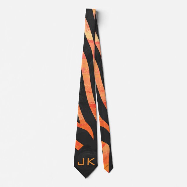 Orange and Black Zebra Monogram Tie (Front)