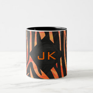 Orange and Black Zebra Monogram Two-Tone Coffee Mug