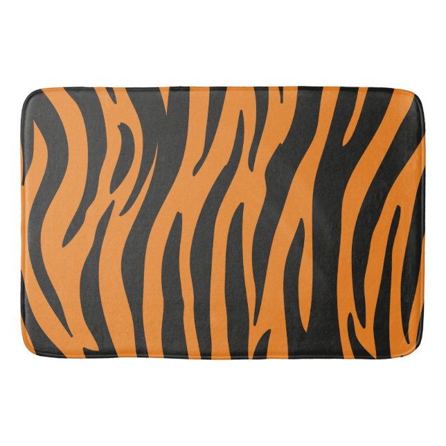 Orange and Black Zebra Stripes Pattern Bath Mat (Front)
