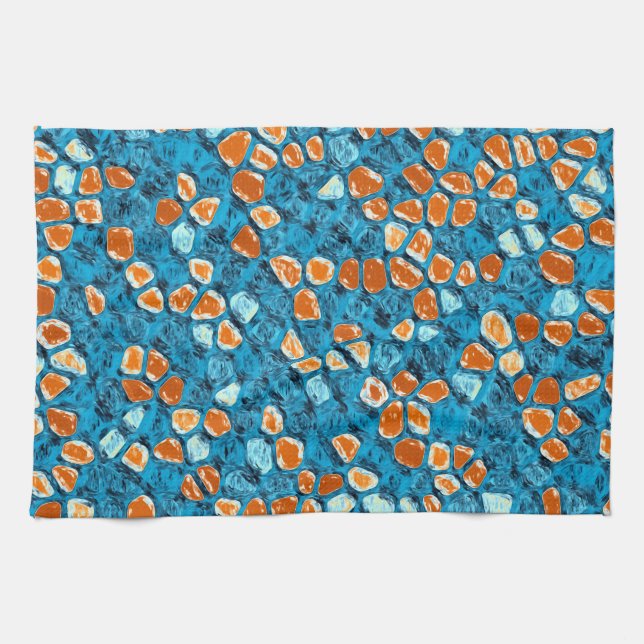 Orange and Blue Abstract Art Kitchen Towel (Horizontal)