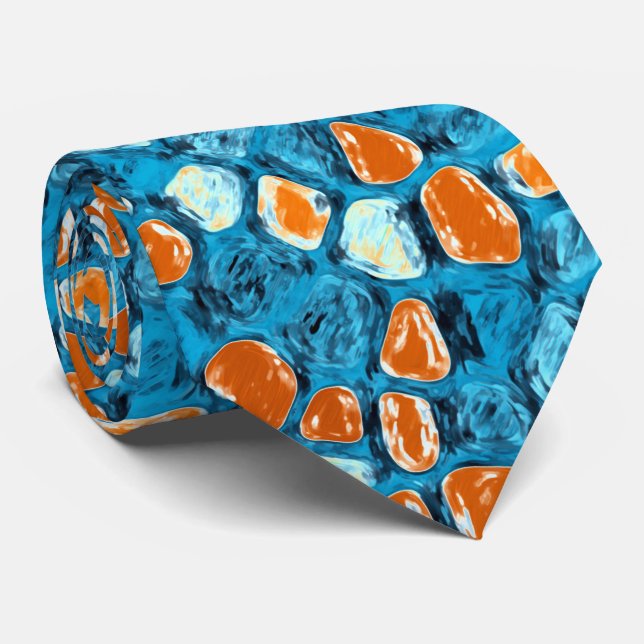 Orange and Blue Abstract Art Tie (Rolled)