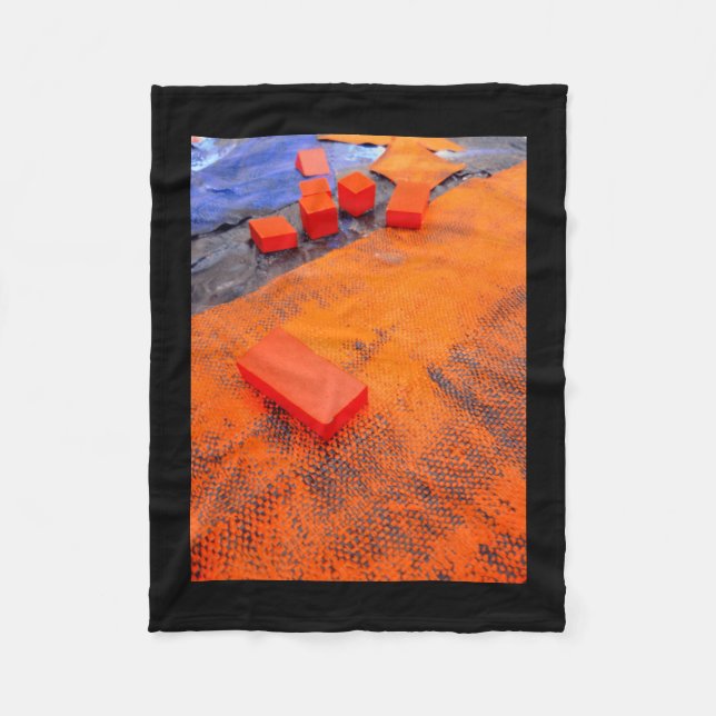 Orange And Blue Abstract Organic Plastic Arts Fleece Blanket (Front)