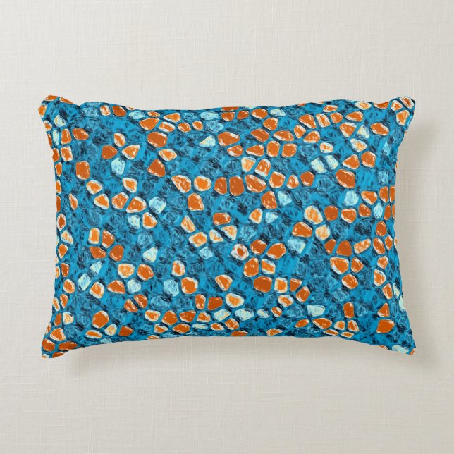 Orange and Blue Abstract Pattern Accent Pillow (Front)