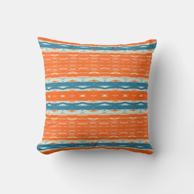 Orange and Blue Abstract Pattern Throw Pillow (Front)