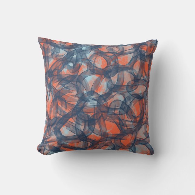 Orange and Blue Abstract Throw Pillow (Front)