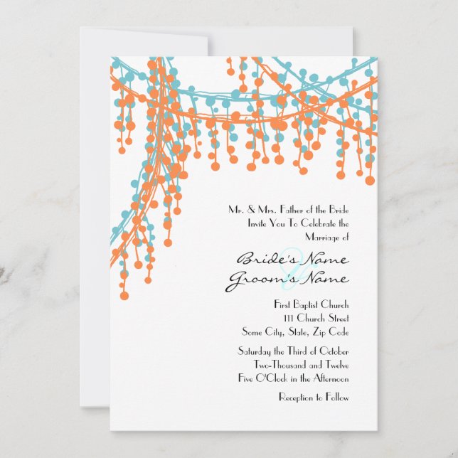 Orange and Blue Beaded Wedding Invitation (Front)
