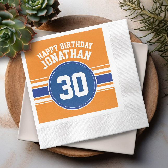 Orange and Blue Birthday Sports Theme Napkin (Custom Party Napkins)
