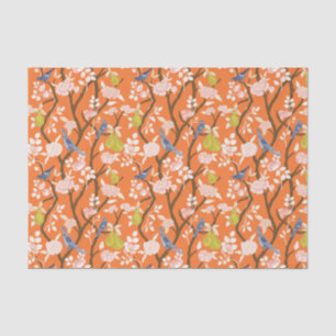 Orange and Blue Chinoiserie Birds Tissue Paper