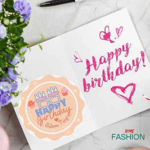 Orange and Blue Colourful Playful Birthday Greetin Classic Round Sticker