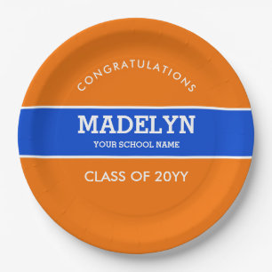 Orange and Blue Custom Graduation Paper Plate