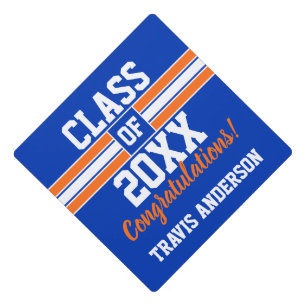 Orange and Blue Custom Sports Graduation Graduation Cap Topper