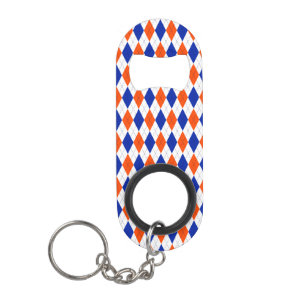 Orange and Blue Diamond Argyle Keychain Bottle Opener