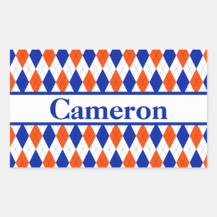 Orange and Blue Diamond Argyle Pattern with Name Sticker