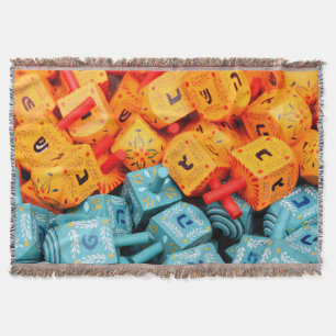 Orange and Blue Dreidels Throw Blanket