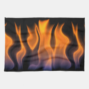 Orange and Blue Flames on a Black Background Kitchen Towel