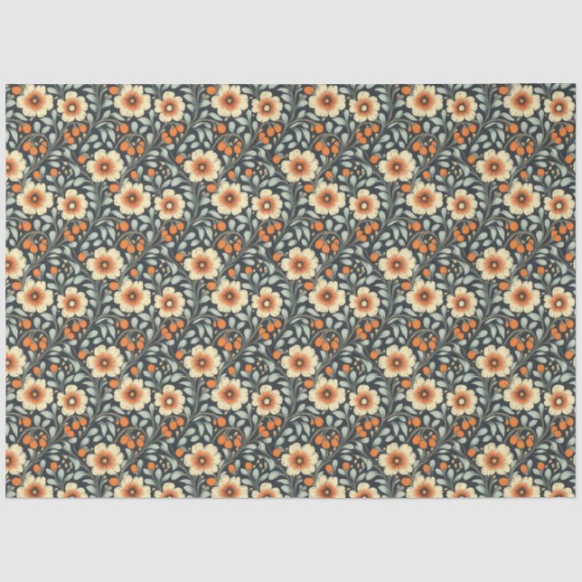 Orange and Blue Floral Pattern Tissue Paper (Front)