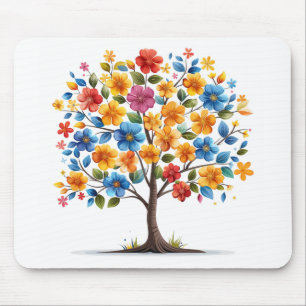 Orange and Blue Flower Mouse Pad