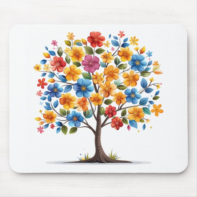 Orange and Blue Flower Mouse Pad (Front)