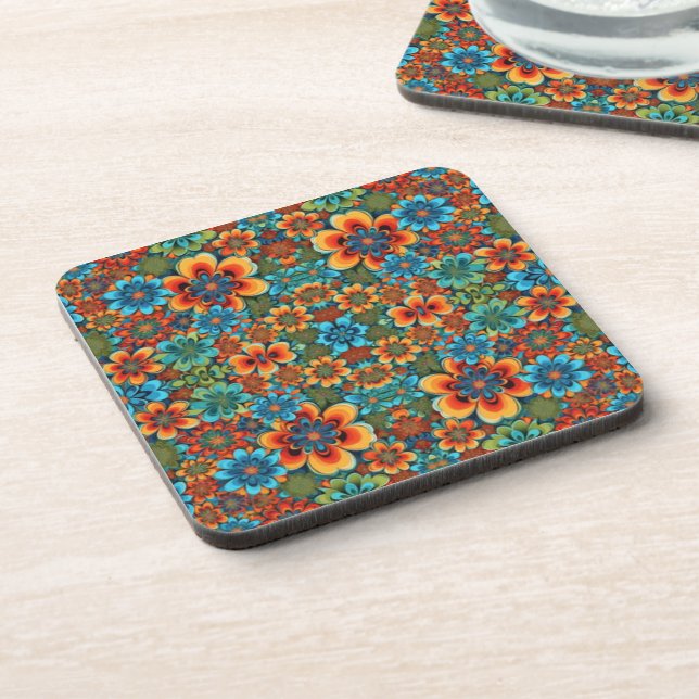 Orange and blue flowers coaster (Left Side)