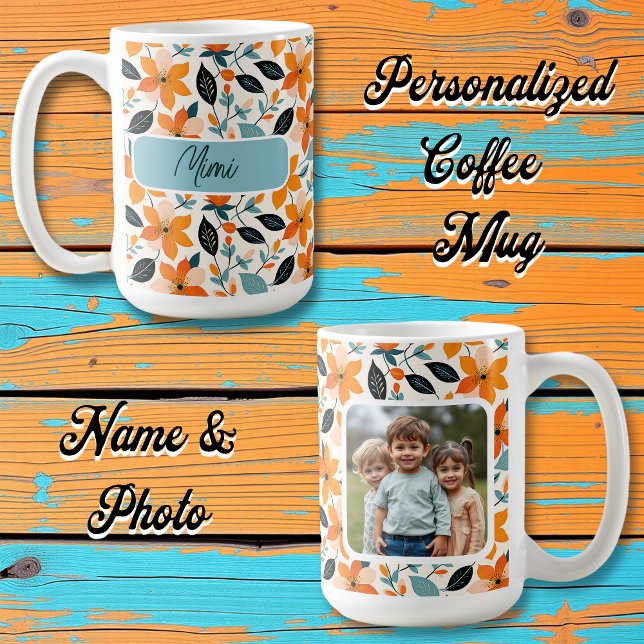 Orange and Blue Foliage and Flowers Personalized Coffee Mug (Creator Uploaded)