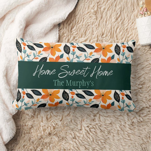 Orange and Blue Foliage and Flowers Personalized Lumbar Pillow (Blanket)