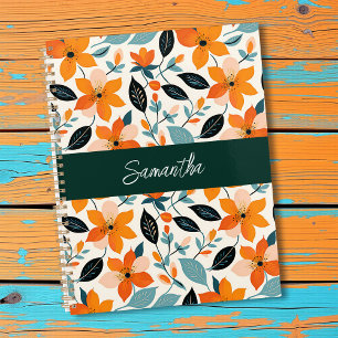 Orange and Blue Foliage and Flowers Personalized Planner
