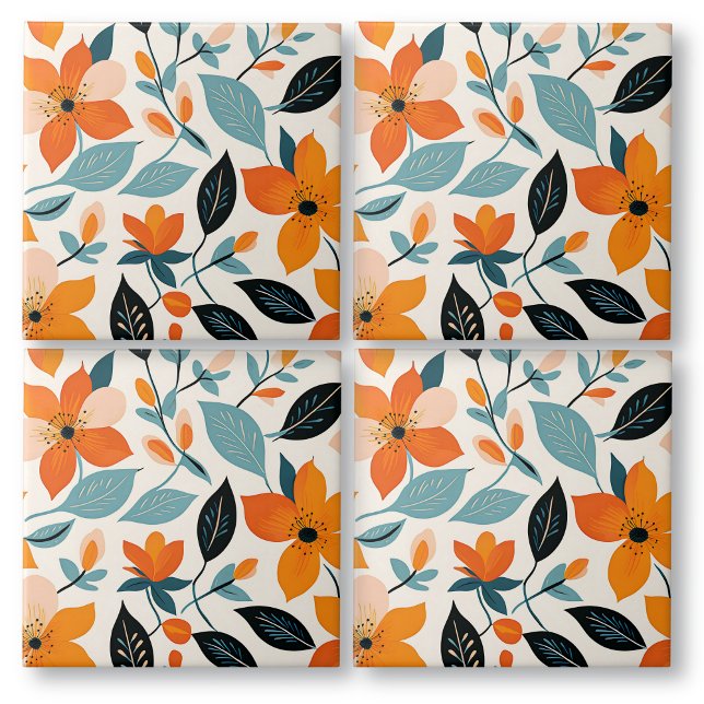 Orange and Blue Foliage and Flowers Tile (Creator Uploaded)