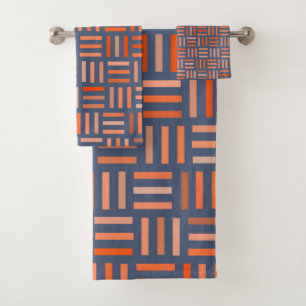 Orange and blue Geometric Bath Towel Set