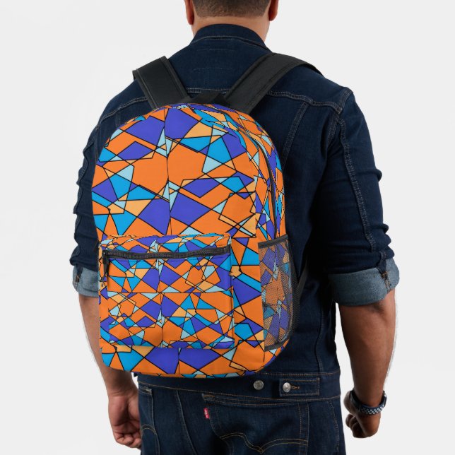 Orange and Blue Geometric Print Backpack  (Insitu (Model))