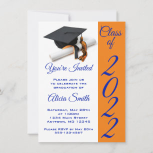 Orange and Blue Graduation Cap and Tassel Invitation