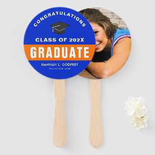 Orange and Blue Graduation Congratulations Photo Hand Fan