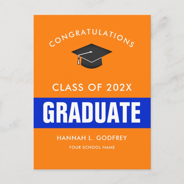 Orange and Blue Graduation Congratulations Postcard (Front)