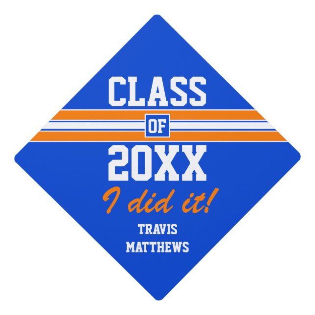 Orange and Blue Graduation Custom Graduation Cap Topper (Front)