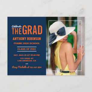Orange and Blue Graduation Party Photo Postcard