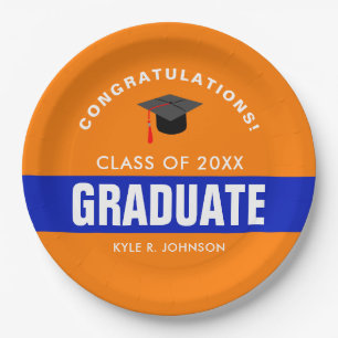 Orange and Blue Graduation Personalized Paper Plate