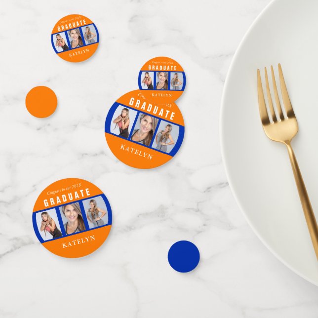 Orange and Blue Graduation Photo Collage Custom Confetti (Group)