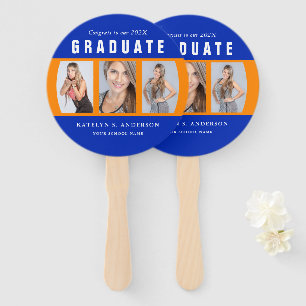 Orange and Blue Graduation Photo Collage  Hand Fan