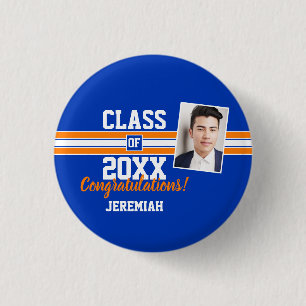  Orange and Blue Graduation Photo Congratulations 1 Inch Round Button